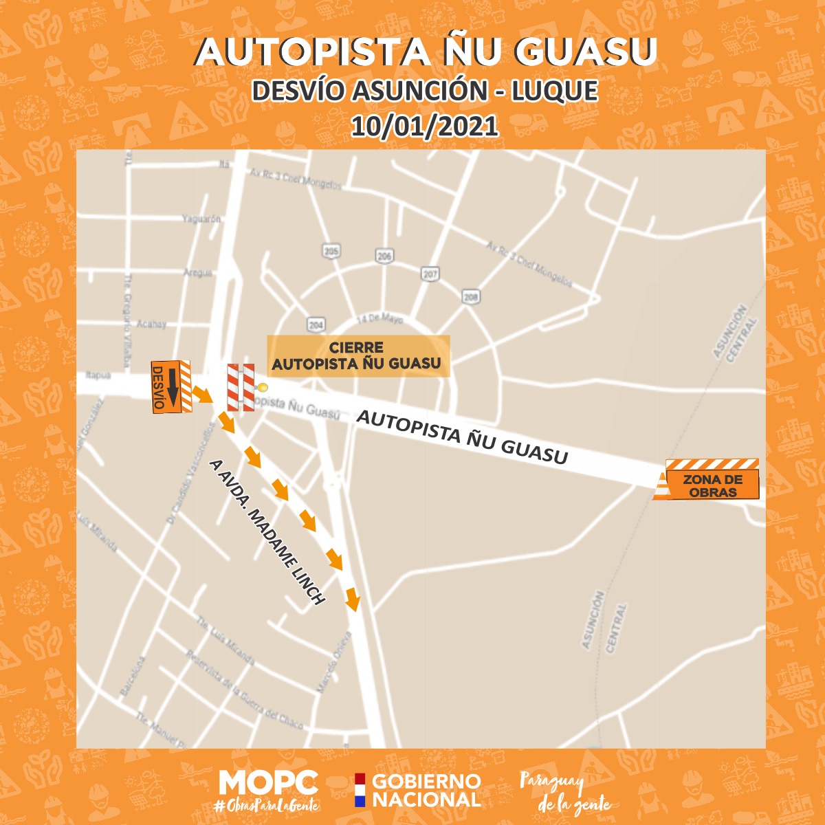 Autopista Ñu Guasu permanecerá cerrada temporalmente este domingo por obras